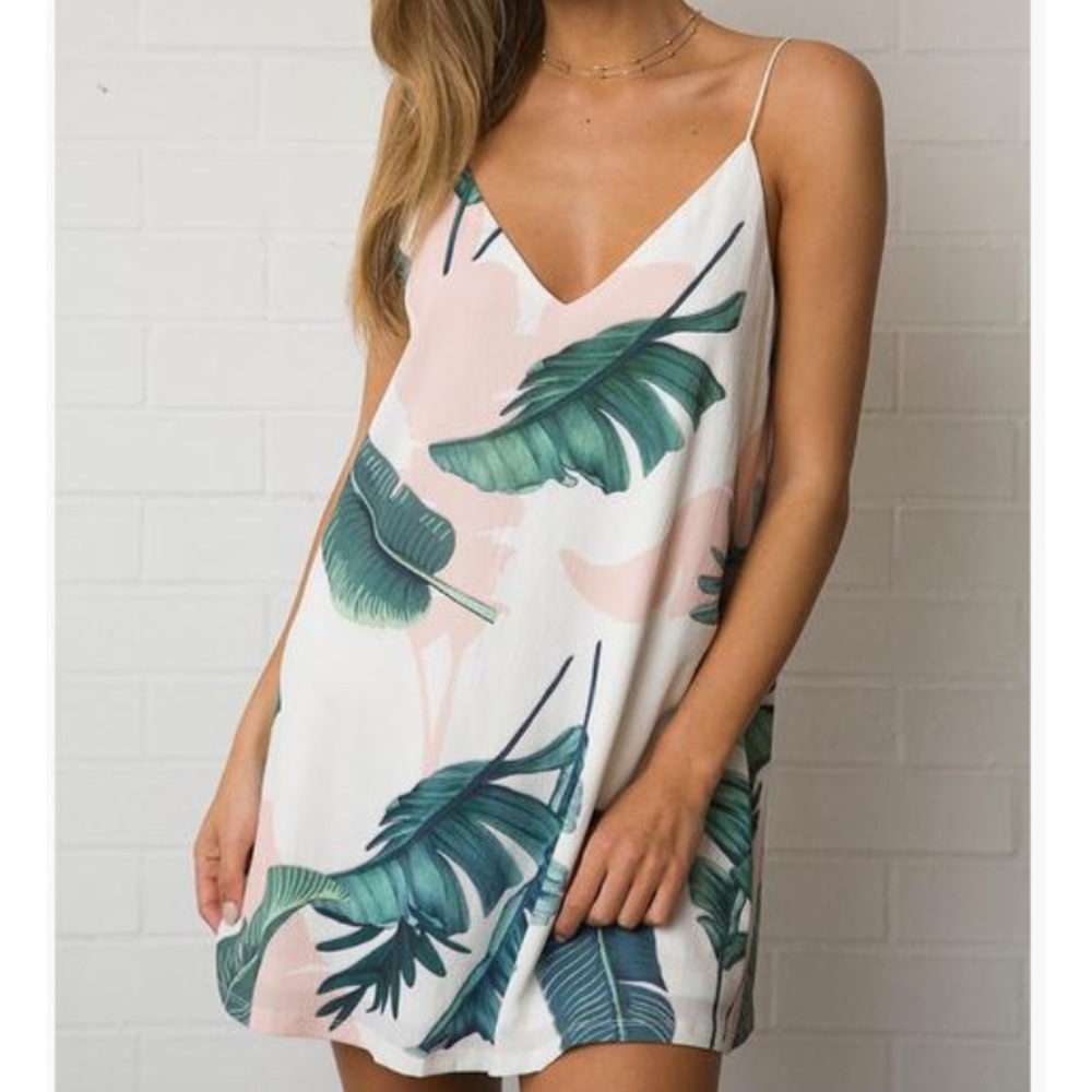 Spaghetti Strap Palm Leaf Dress - Picture 3 of 8